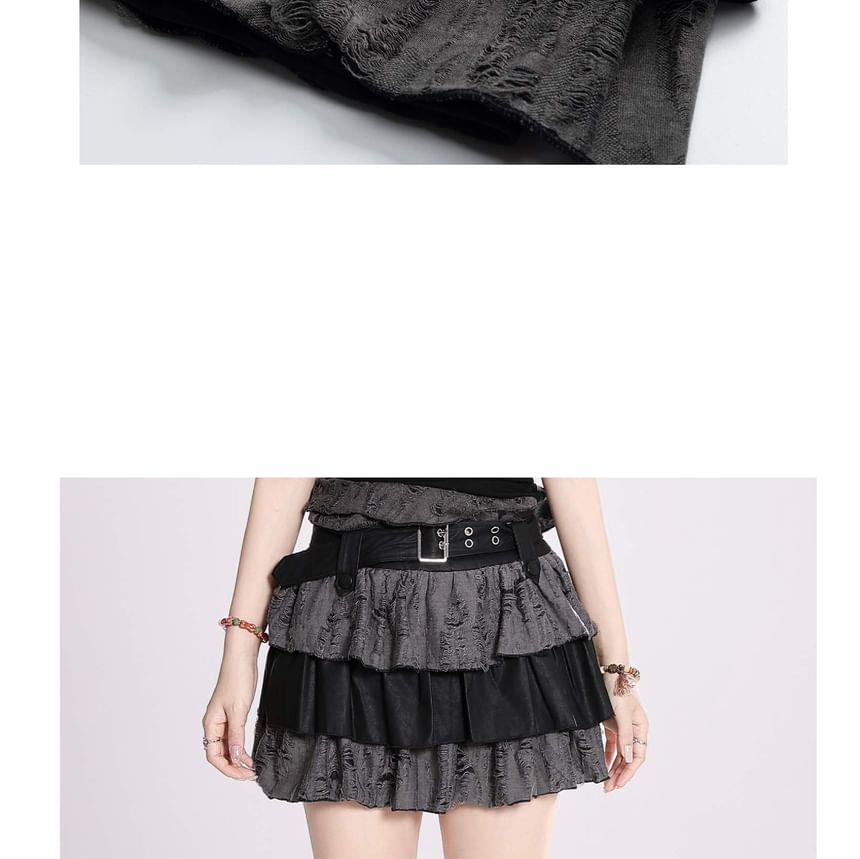 Distressed Mini Tiered Skirt