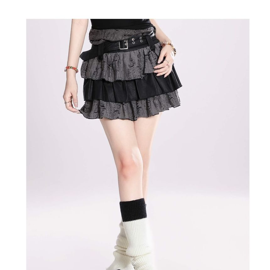 Distressed Mini Tiered Skirt