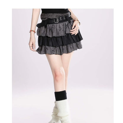 Distressed Mini Tiered Skirt