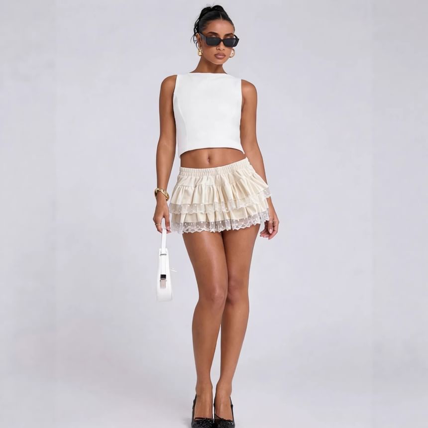 Lace-Trim Tiered Mini Skirt
