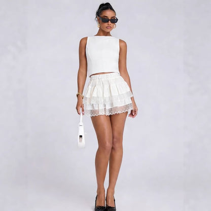 Lace-Trim Tiered Mini Skirt