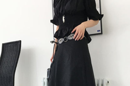Pinstriped Asymmetrical Midi A-Line Skirt