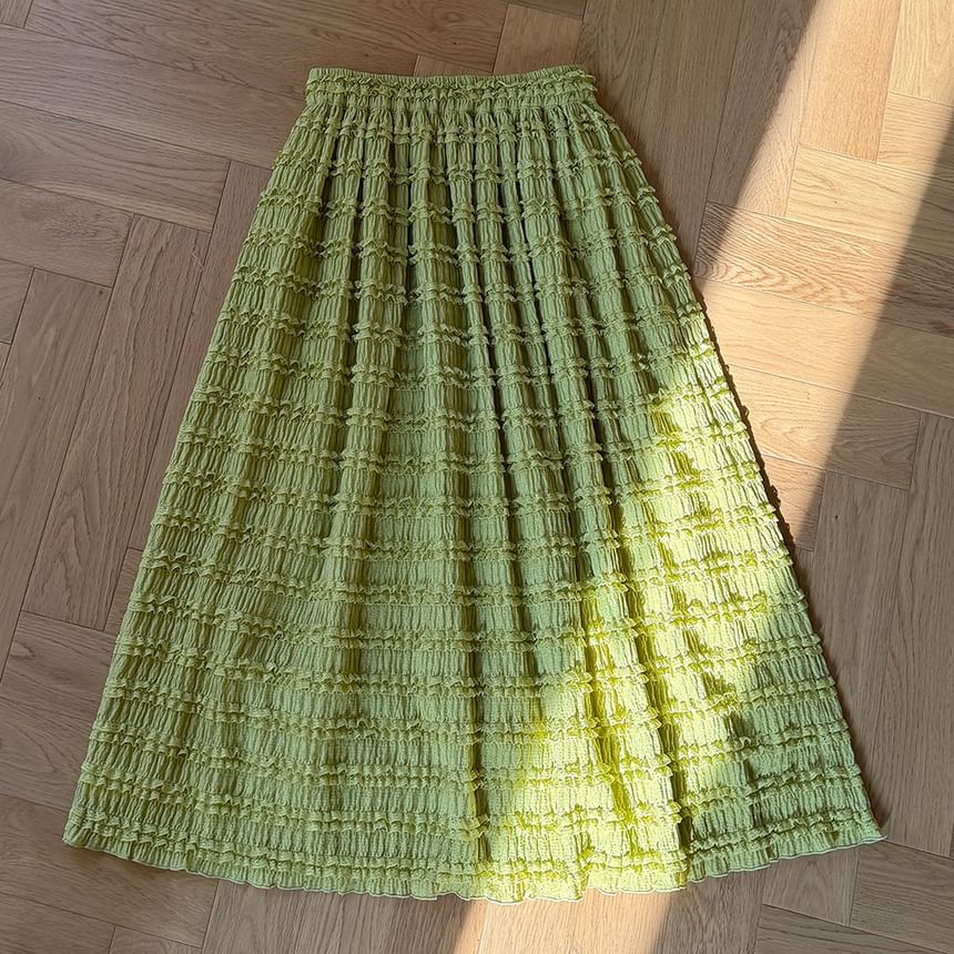 Plain Ruffle Trim Maxi A-Line Skirt