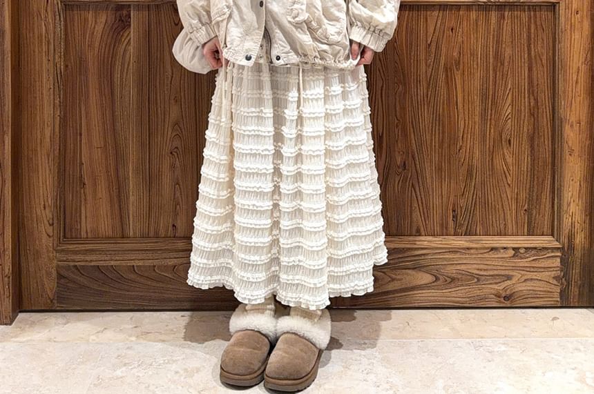 Plain Ruffle Trim Maxi A-Line Skirt