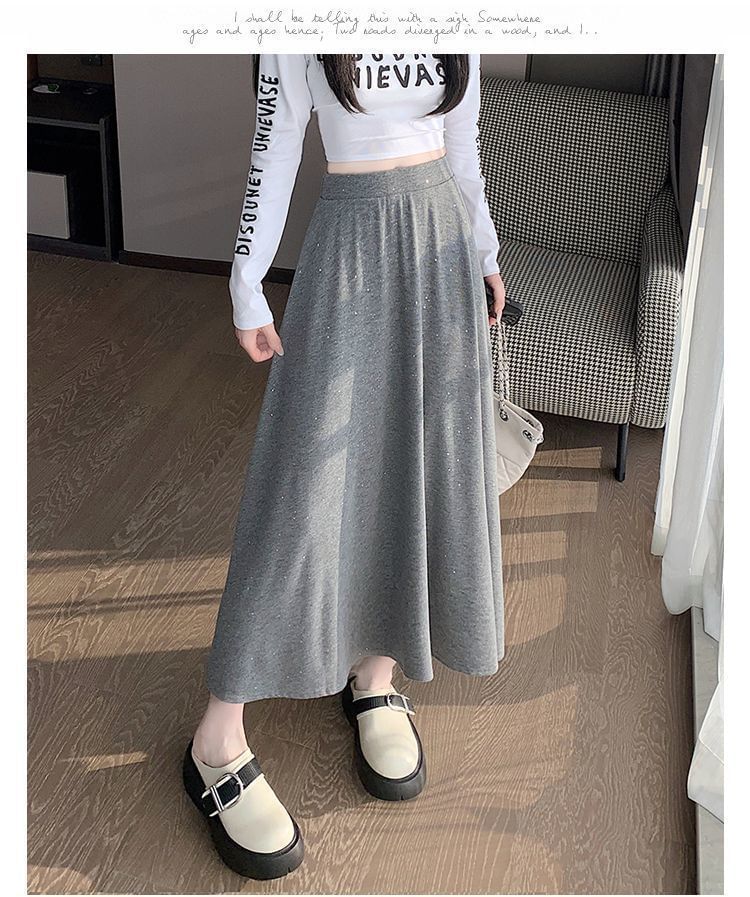 Glitter Midi A-Line Skirt