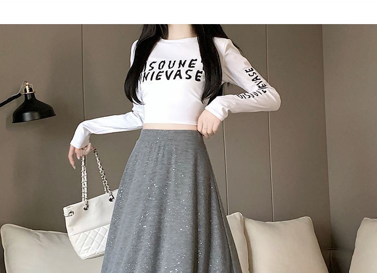 Glitter Midi A-Line Skirt