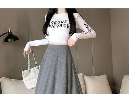 Glitter Midi A-Line Skirt