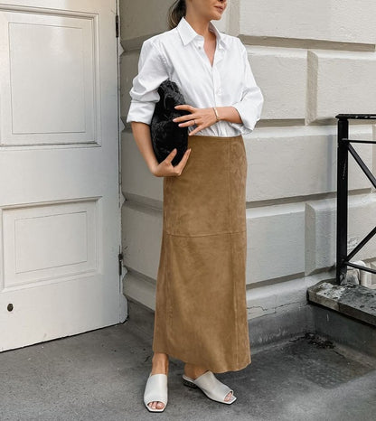 High Waist Suede Maxi Pencil Skirt