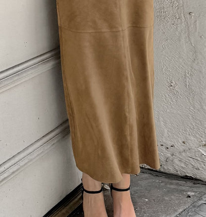 High Waist Suede Maxi Pencil Skirt