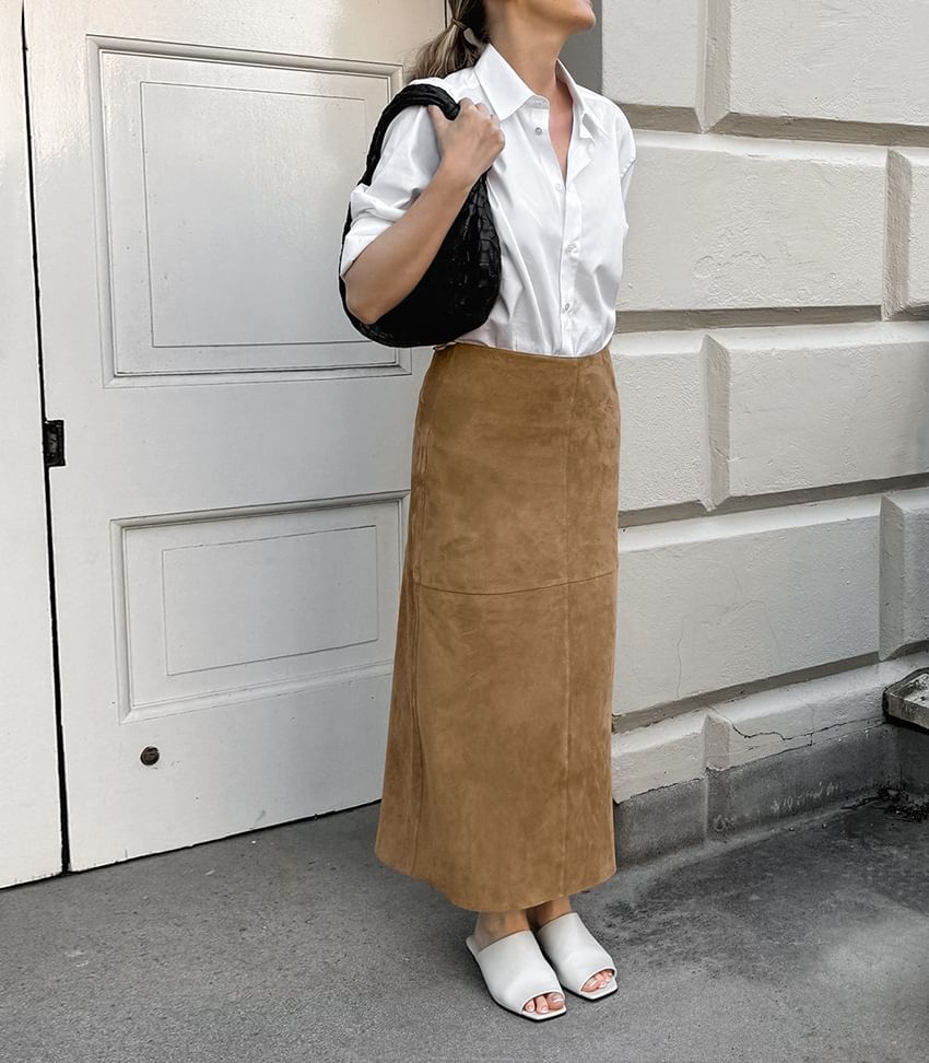 High Waist Suede Maxi Pencil Skirt