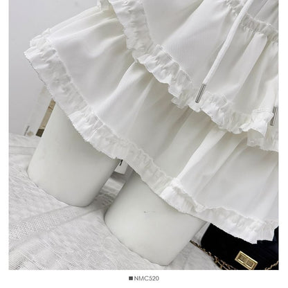Ruffle Mini A-Line Skirt with Drawstring Waist