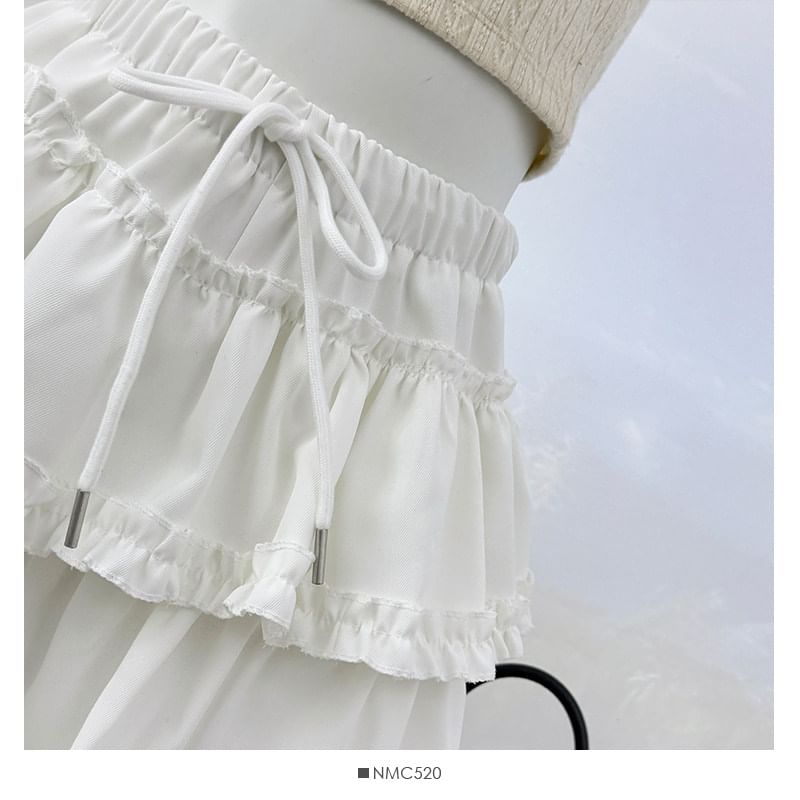 Ruffle Mini A-Line Skirt with Drawstring Waist