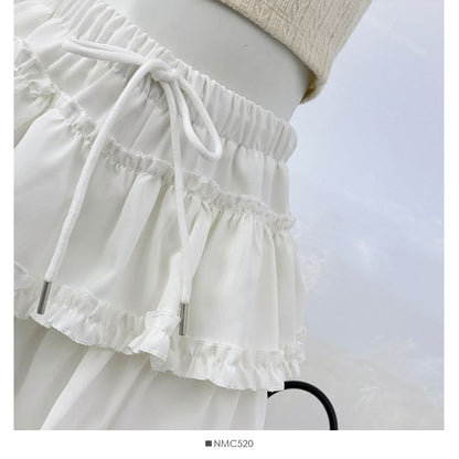 Ruffle Mini A-Line Skirt with Drawstring Waist