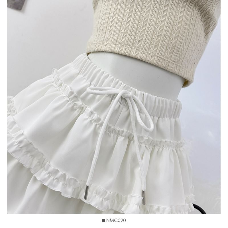 Ruffle Mini A-Line Skirt with Drawstring Waist