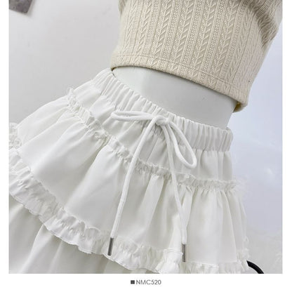 Ruffle Mini A-Line Skirt with Drawstring Waist