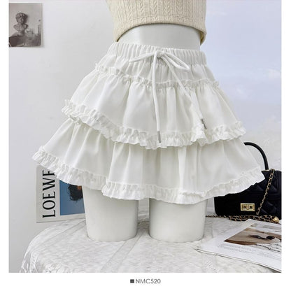 Ruffle Mini A-Line Skirt with Drawstring Waist