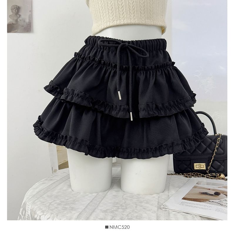Ruffle Mini A-Line Skirt with Drawstring Waist