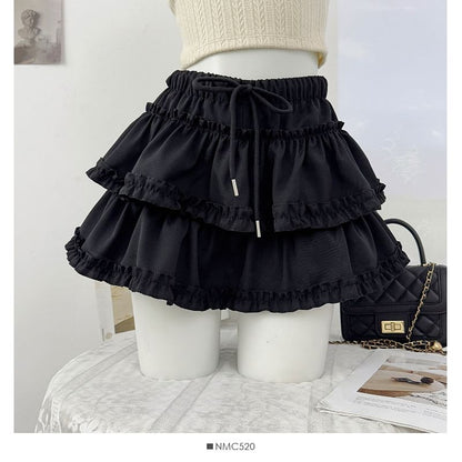 Ruffle Mini A-Line Skirt with Drawstring Waist