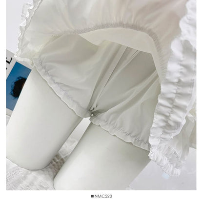 High Waist Ruffle Mini A-Line Skirt Plain