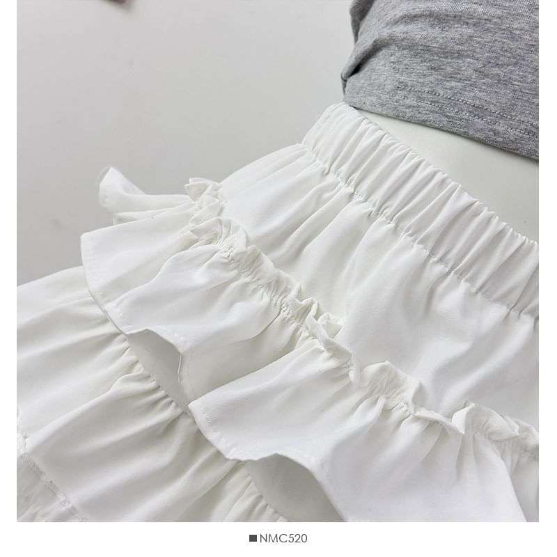 High Waist Ruffle Mini A-Line Skirt Plain