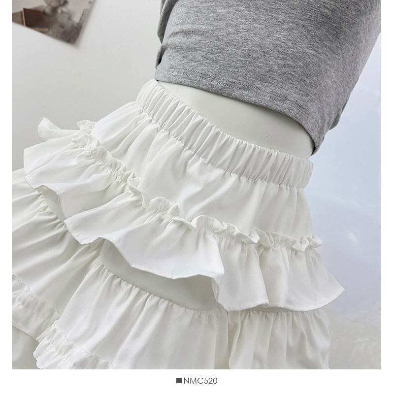 High Waist Ruffle Mini A-Line Skirt Plain