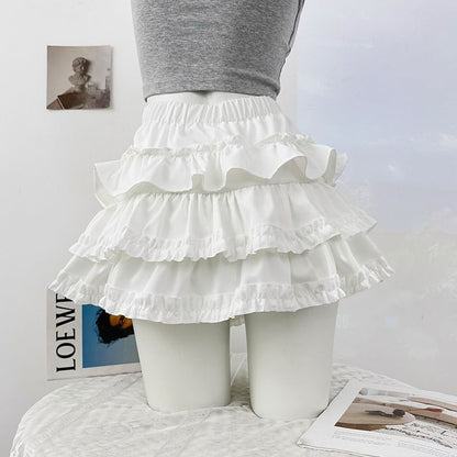High Waist Ruffle Mini A-Line Skirt Plain