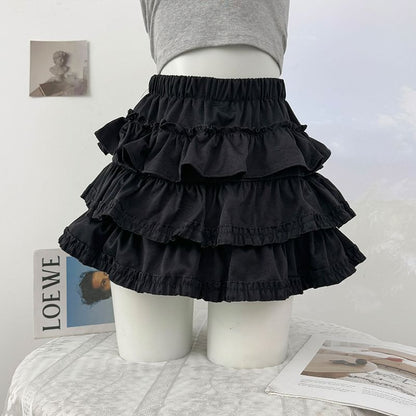 High Waist Ruffle Mini A-Line Skirt Plain