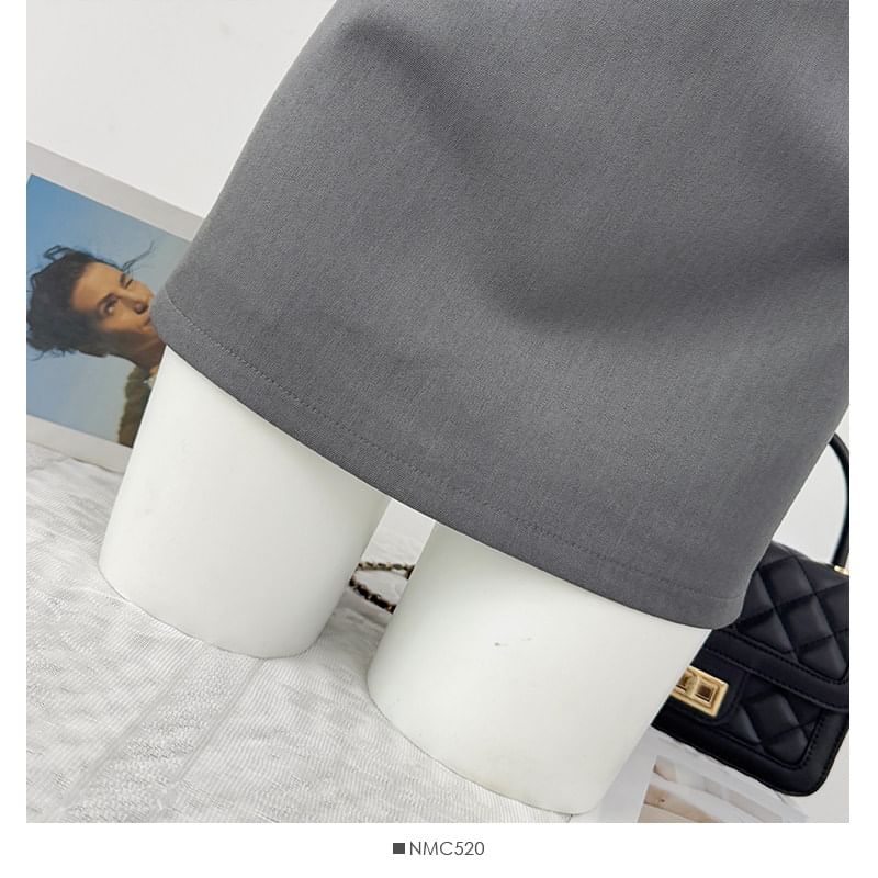 High Waisted Plain Mini Pencil Skirt in Solid