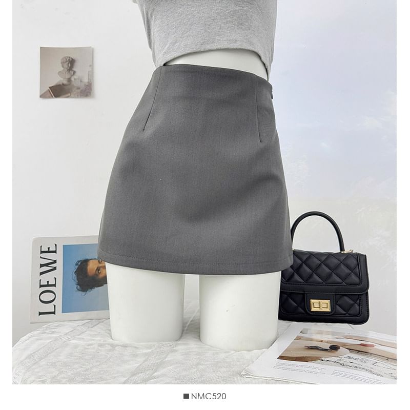 High Waisted Plain Mini Pencil Skirt in Solid