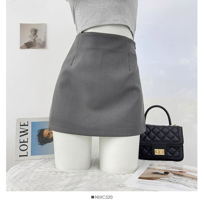 High Waisted Plain Mini Pencil Skirt in Solid