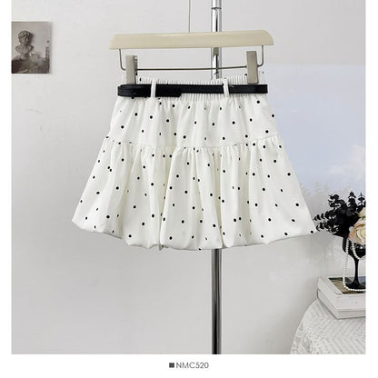 Polka Dot Mini A-Line Skirt with Elastic Waistband