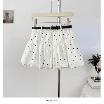 Polka Dot Mini A-Line Skirt with Elastic Waistband