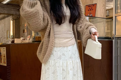 Midi A-Line Lace Skirt