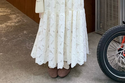 Midi A-Line Lace Skirt