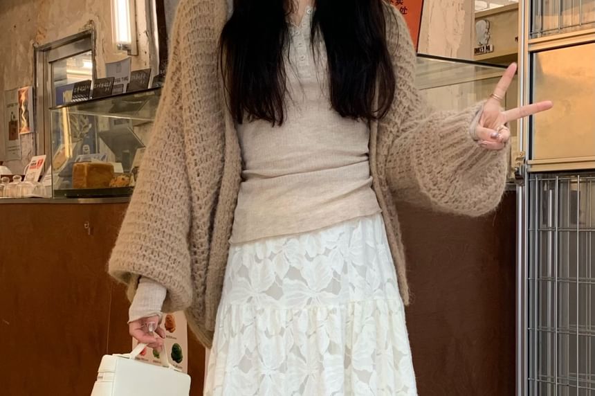 Midi A-Line Lace Skirt