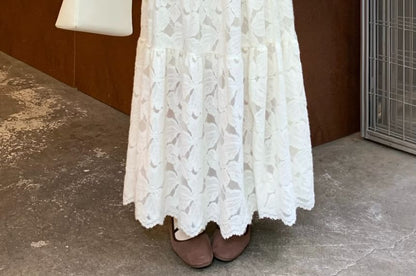 Midi A-Line Lace Skirt