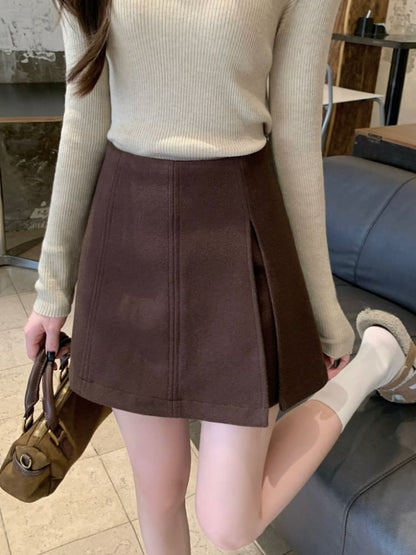 Plain Slit Mini A-Line Skirt