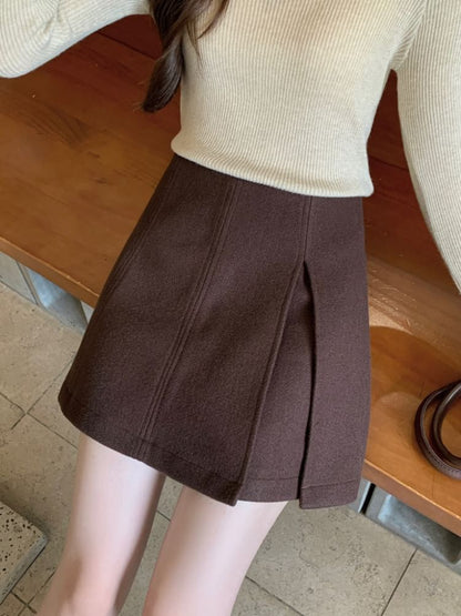 Plain Slit Mini A-Line Skirt