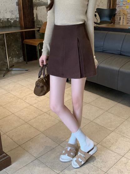 Plain Slit Mini A-Line Skirt
