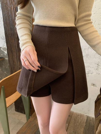 Plain Slit Mini A-Line Skirt