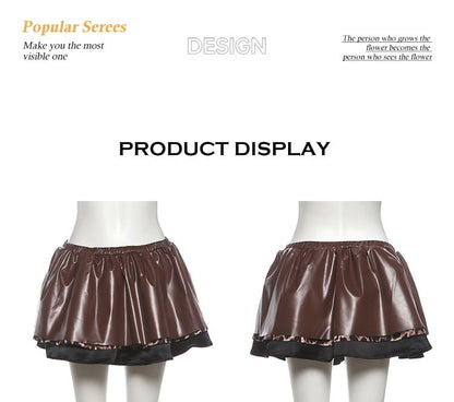 Sleeveless Leopard Print Mini A-Line Dress / Sequined Hot Pants / Layered Skirt