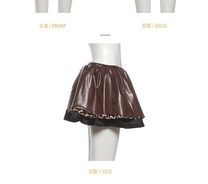 Sleeveless Leopard Print Mini A-Line Dress / Sequined Hot Pants / Layered Skirt