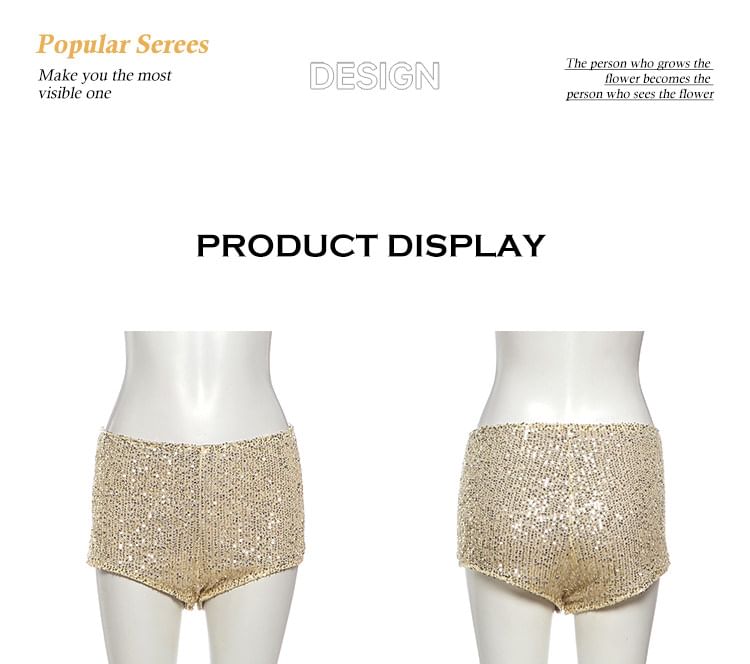 Sleeveless Leopard Print Mini A-Line Dress / Sequined Hot Pants / Layered Skirt