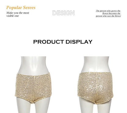 Sleeveless Leopard Print Mini A-Line Dress / Sequined Hot Pants / Layered Skirt