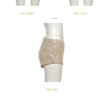 Sleeveless Leopard Print Mini A-Line Dress / Sequined Hot Pants / Layered Skirt