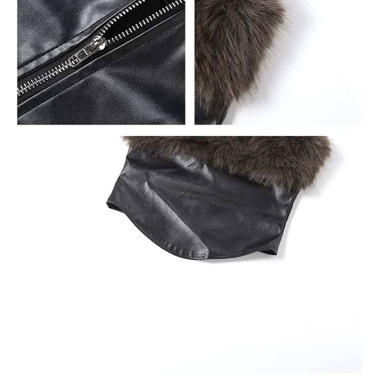 Strapless Faux Fur Panel Plain Crop Top / Mid Rise Mini Skirt