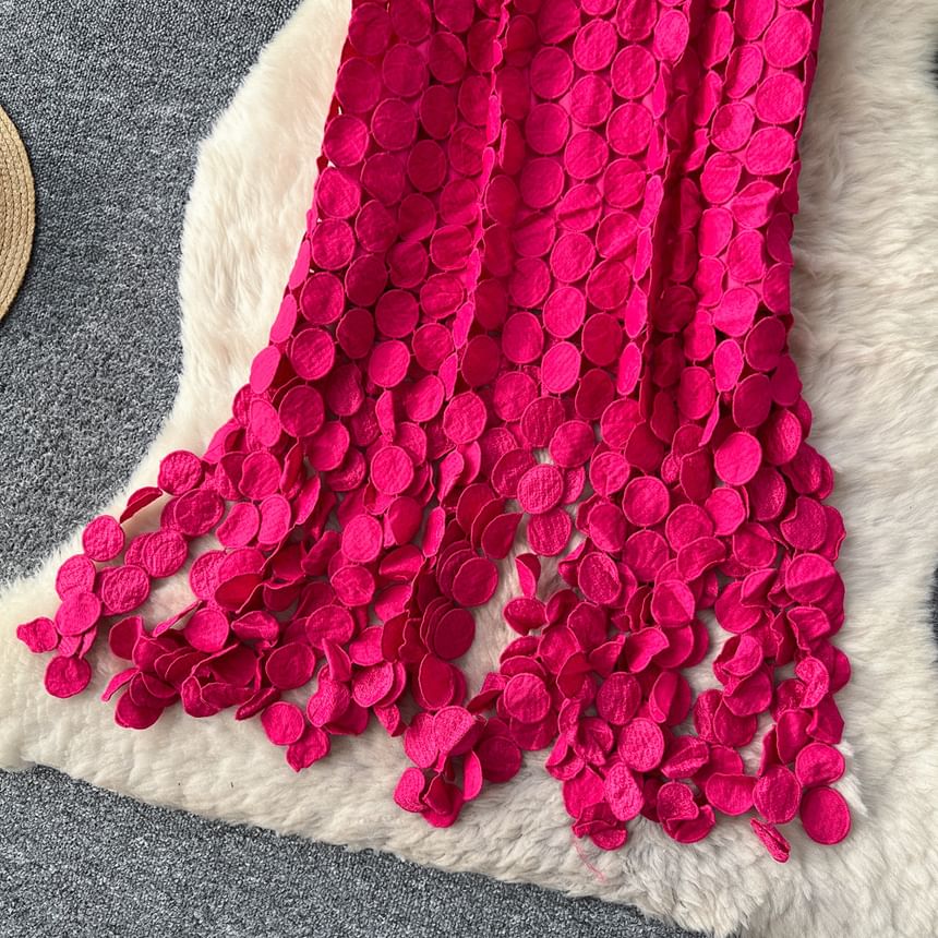 Elastic Waist Hollow Out Circle Fringe Maxi Skirt