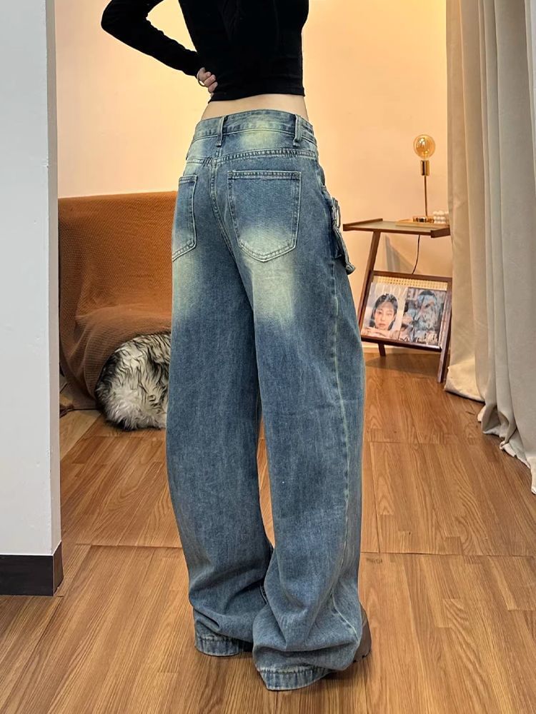 Low Rise Asymmetrical Skirt Overlay Wide Leg Jeans