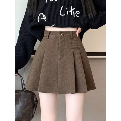 Pleated Mini A-Line Skirt High Waist Plain