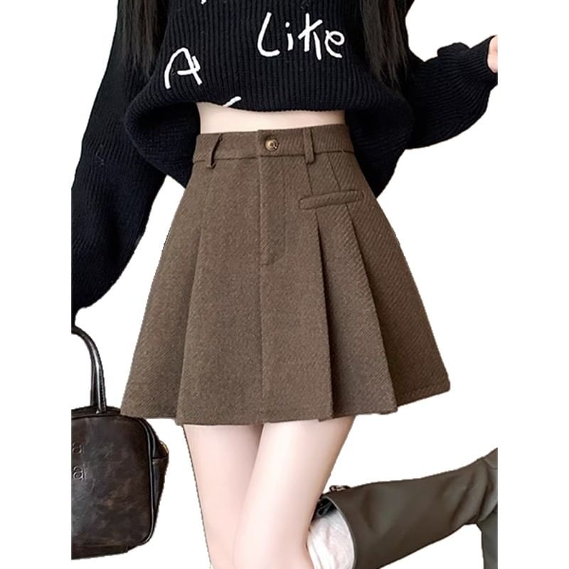 Pleated Mini A-Line Skirt High Waist Plain